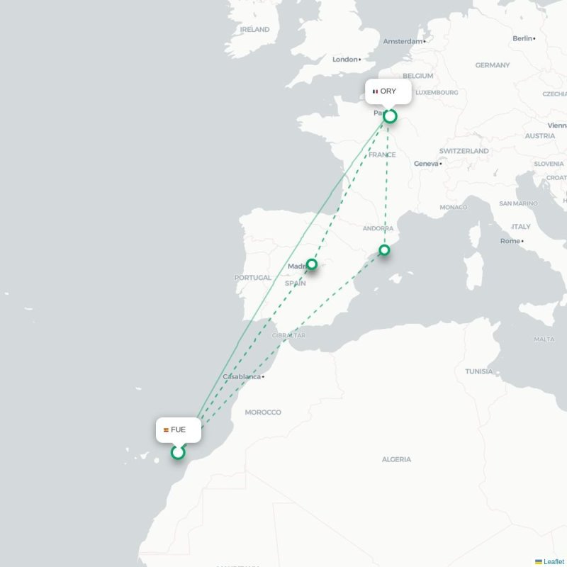 FUE - ORY route map