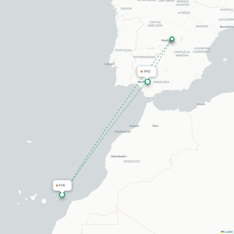 FUE - SVQ route map