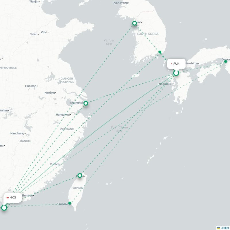FUK - HKG route map