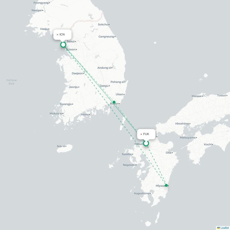 FUK - ICN route map