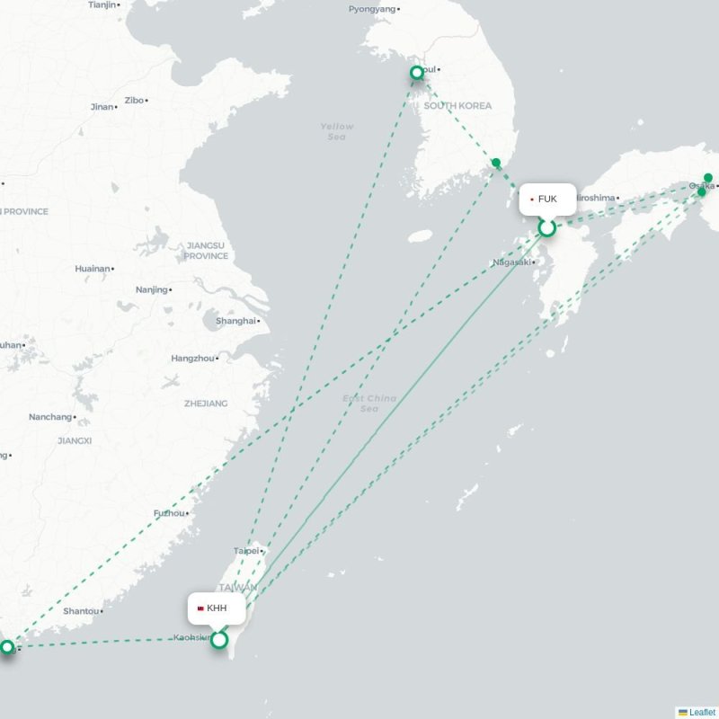 FUK - KHH route map