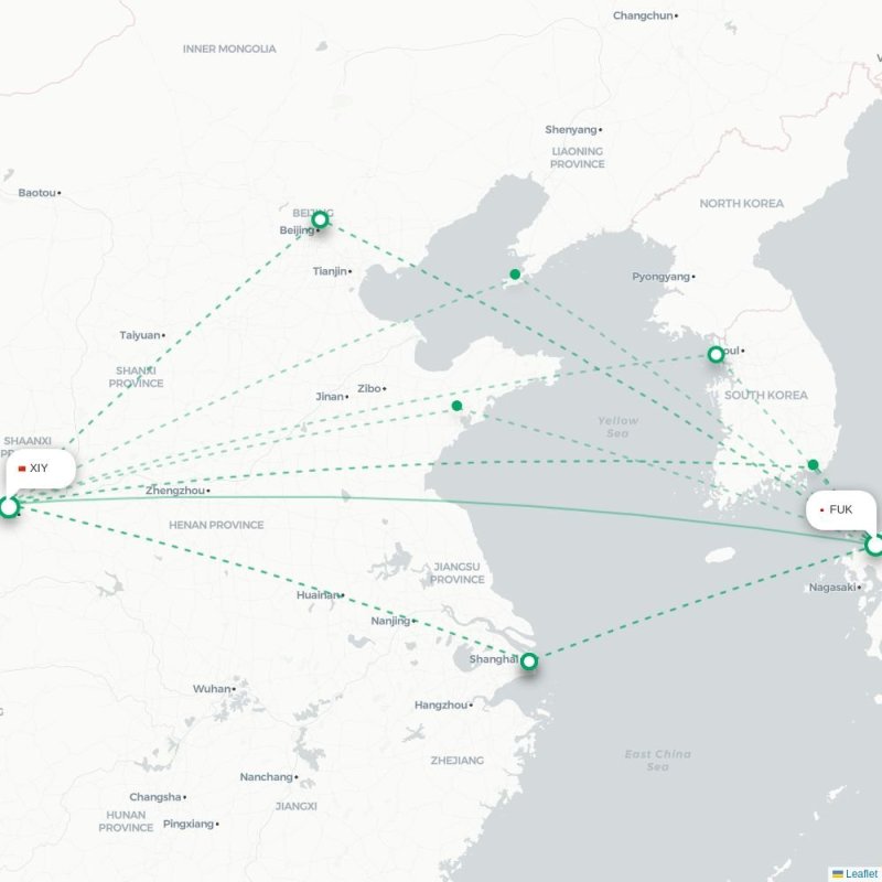 FUK - XIY route map