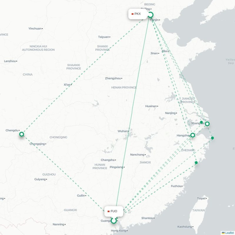 FUO - PKX route map