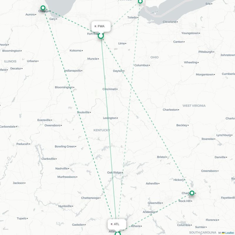 FWA - ATL route map
