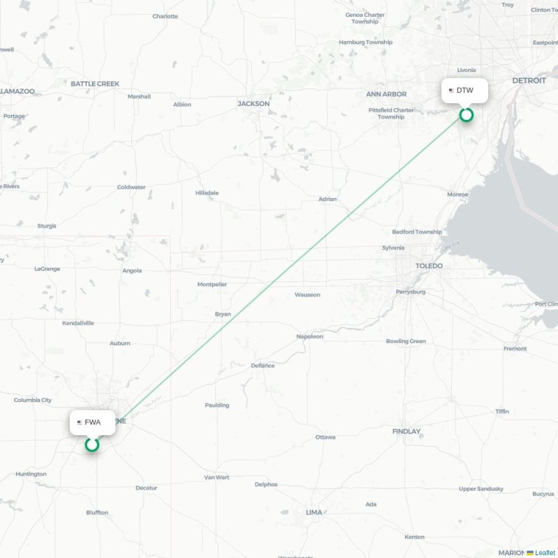 FWA - DTW route map