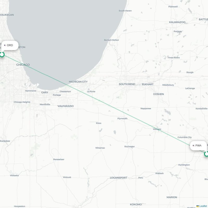 FWA - ORD route map
