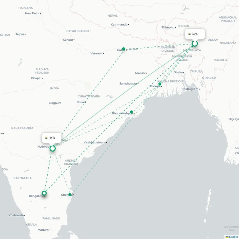 GAU - HYD route map