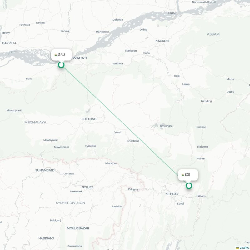 GAU - IXS route map
