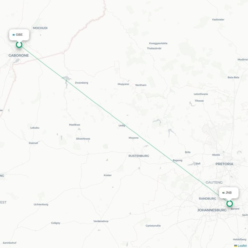 GBE - JNB route map