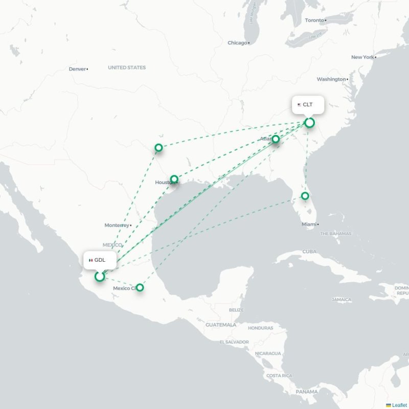 GDL - CLT route map