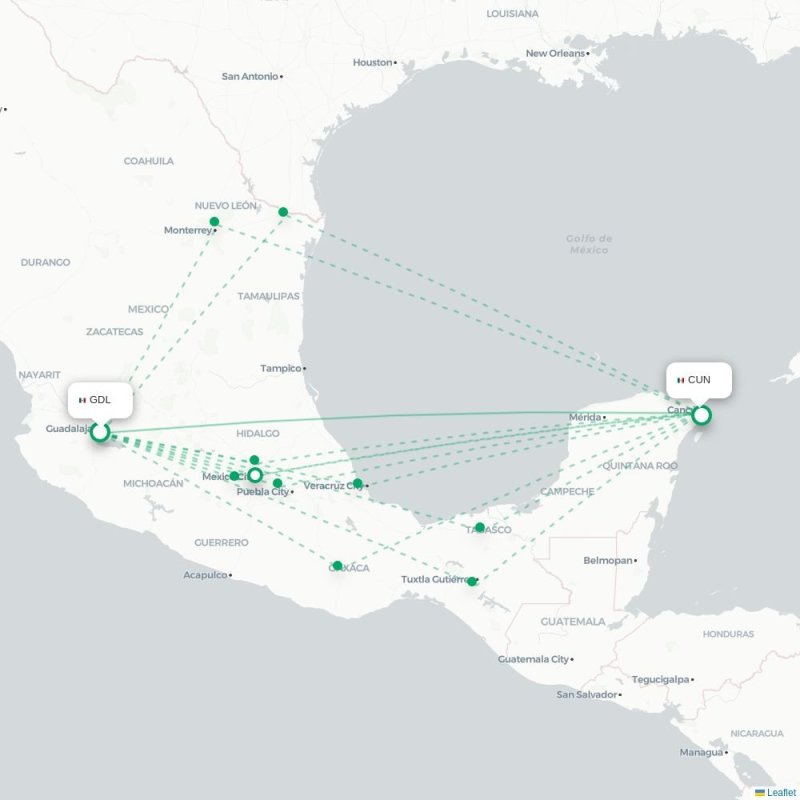 GDL - CUN route map