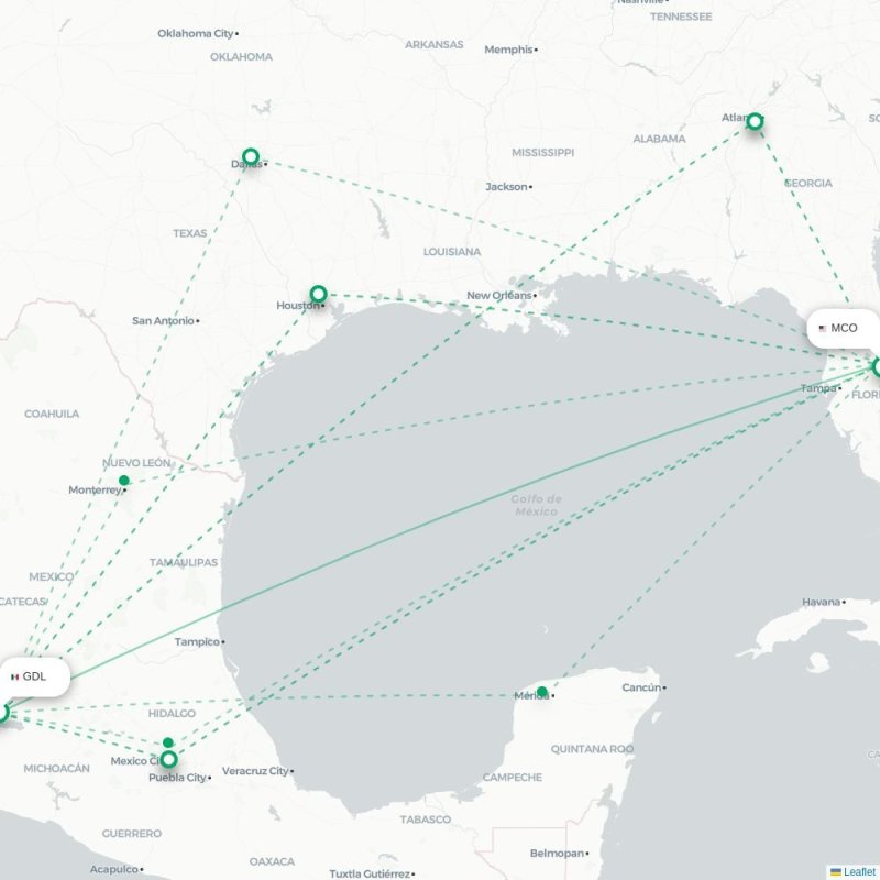 GDL - MCO route map