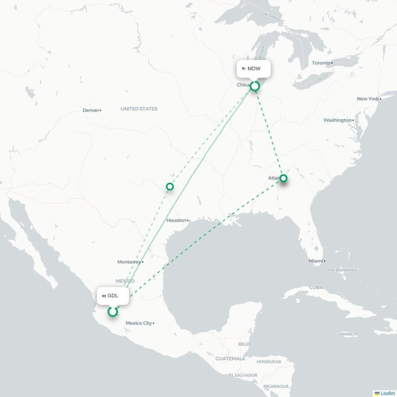 GDL - MDW route map