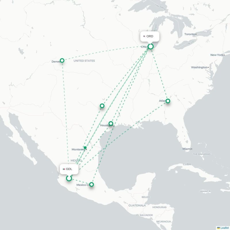 GDL - ORD route map
