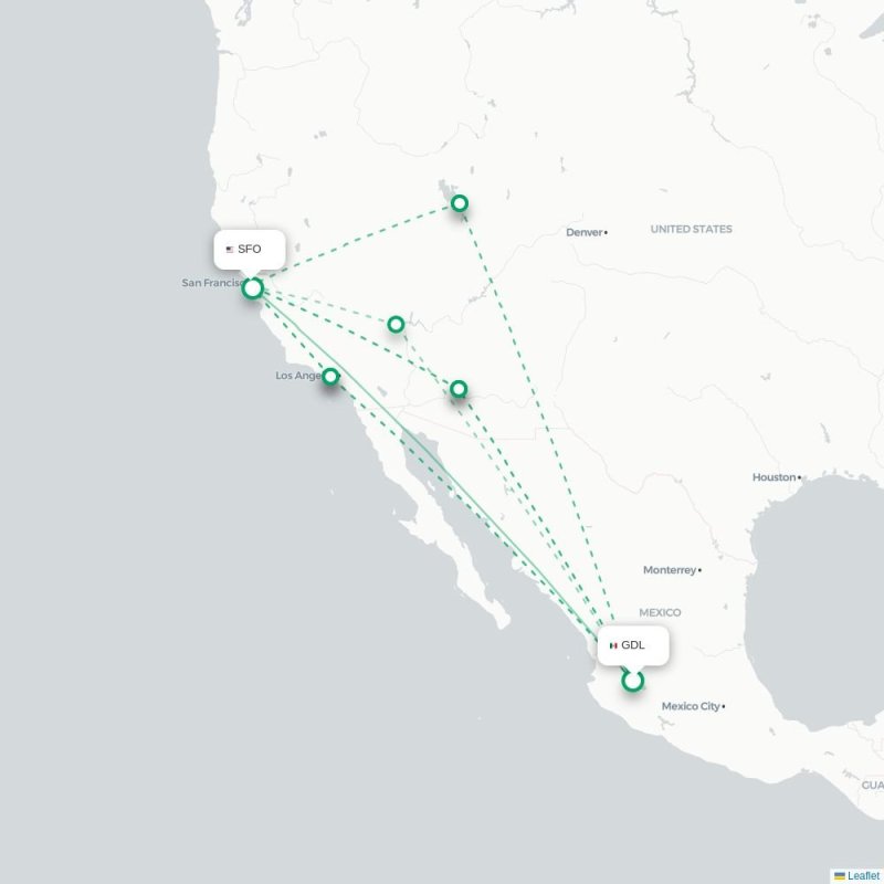 GDL - SFO route map