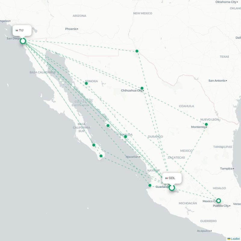 GDL - TIJ route map