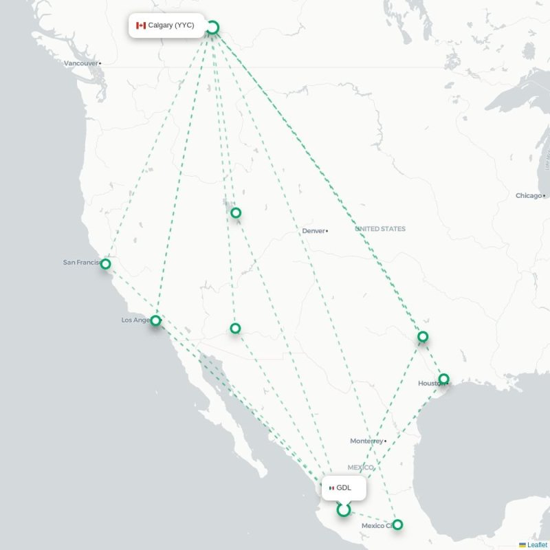 GDL - YYC route map