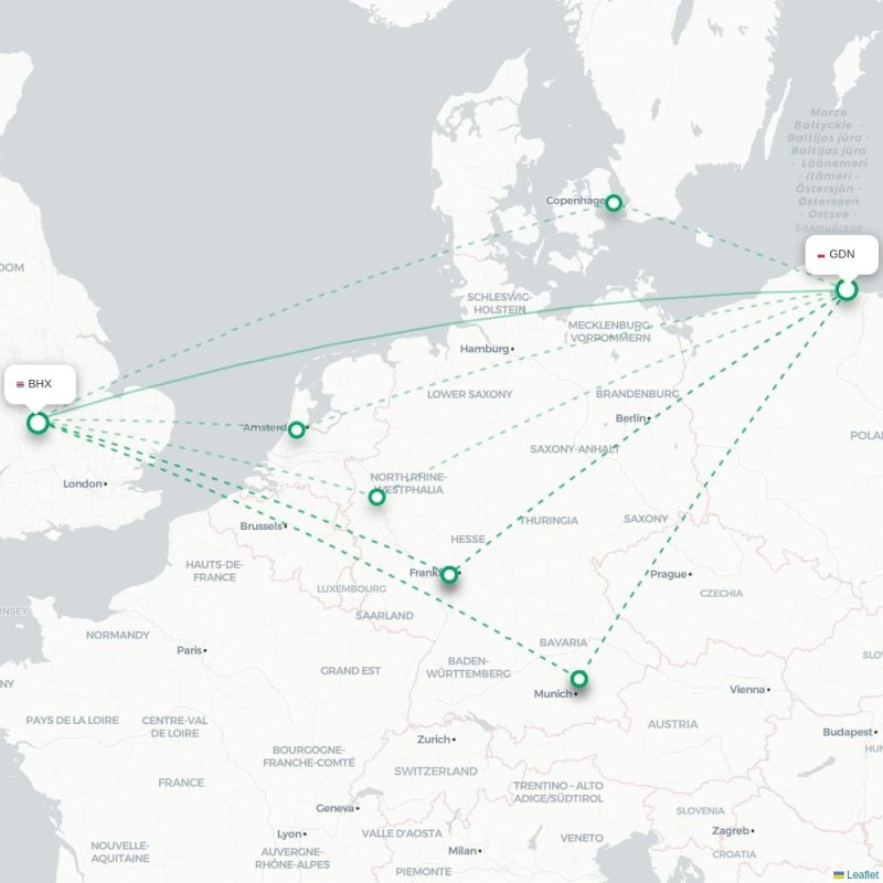 GDN - BHX route map