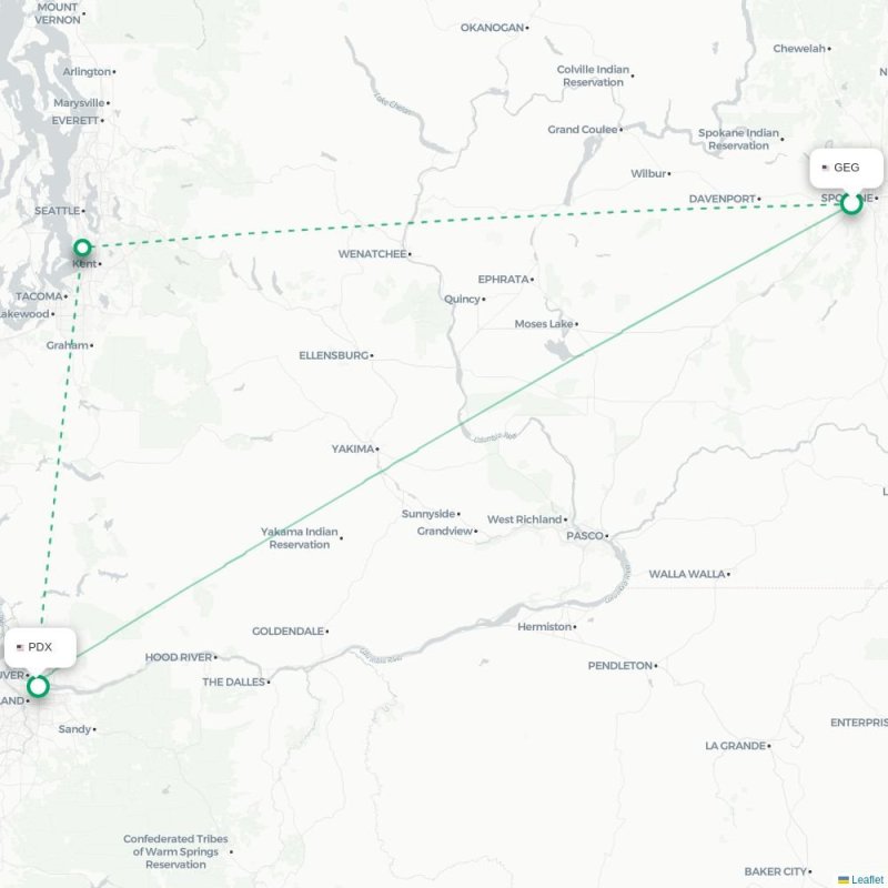 GEG - PDX route map