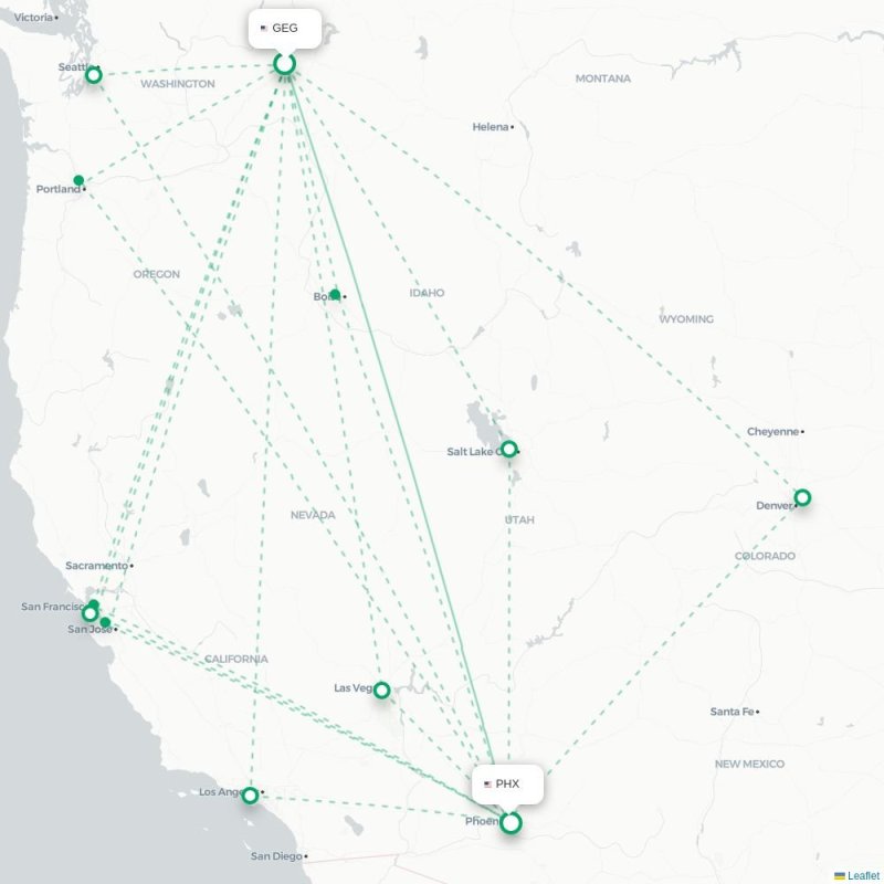 GEG - PHX route map