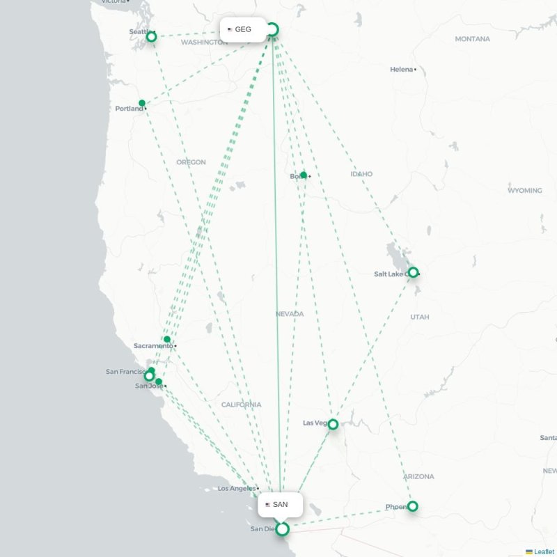 GEG - SAN route map