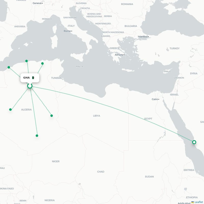 Route map Ghardaia  GHA airport
