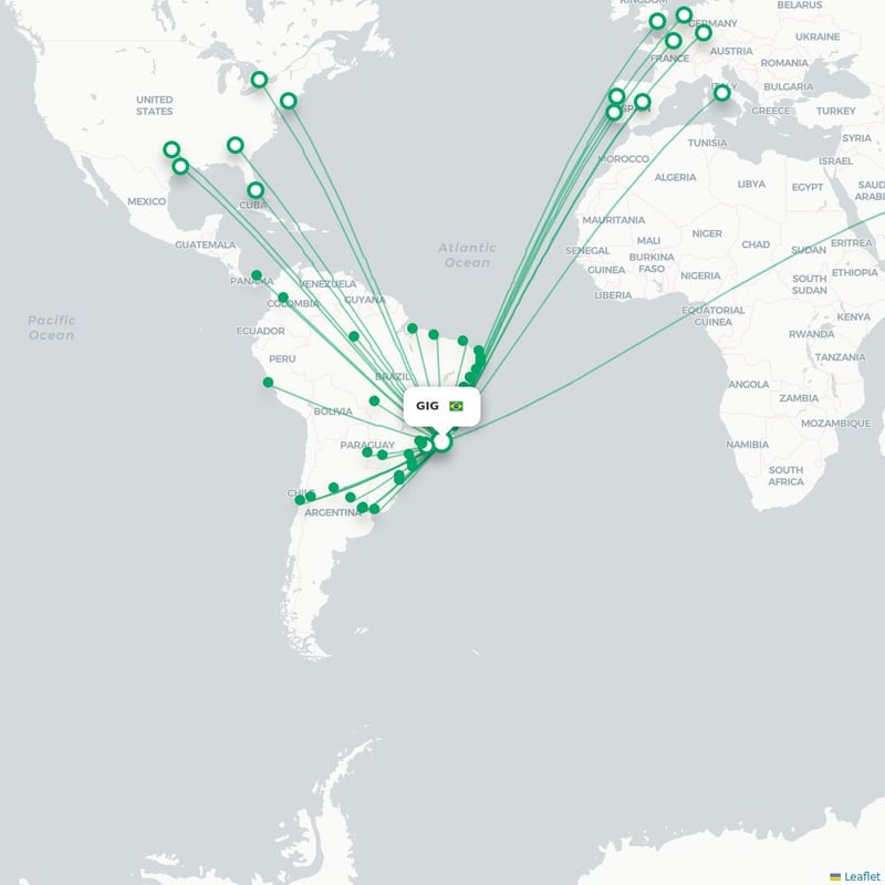 Route map Rio de Janeiro, Alla flygplatser  GIG 
