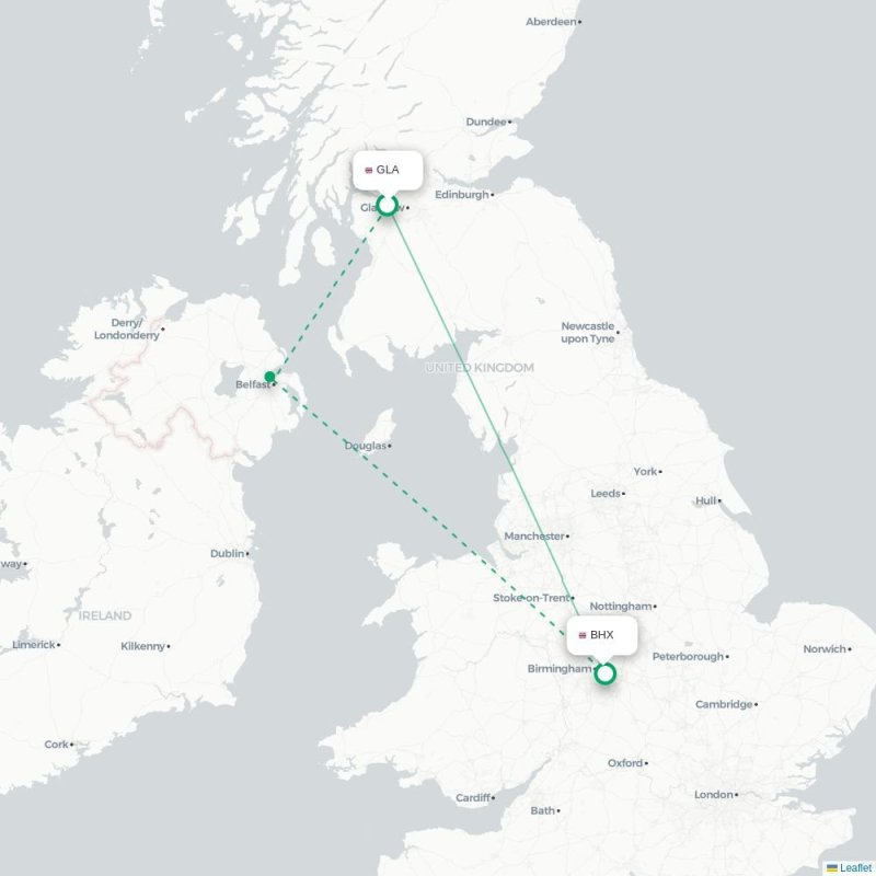 GLA - BHX route map