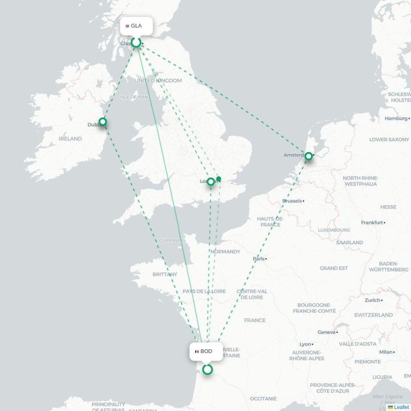 GLA - BOD route map