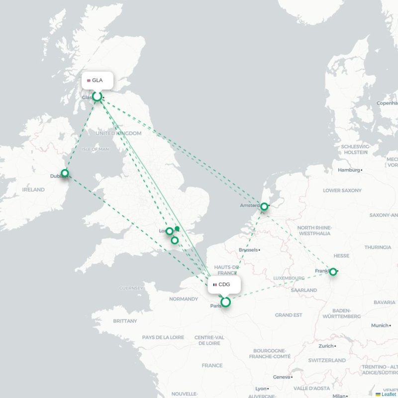 GLA - CDG route map