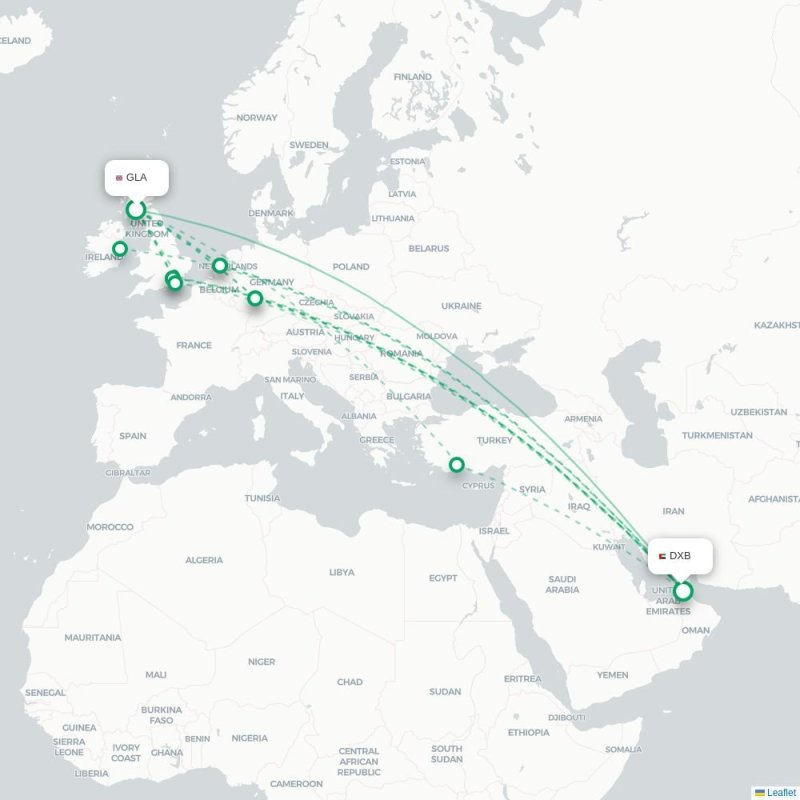 GLA - DXB route map