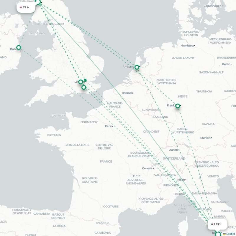 GLA - FCO route map