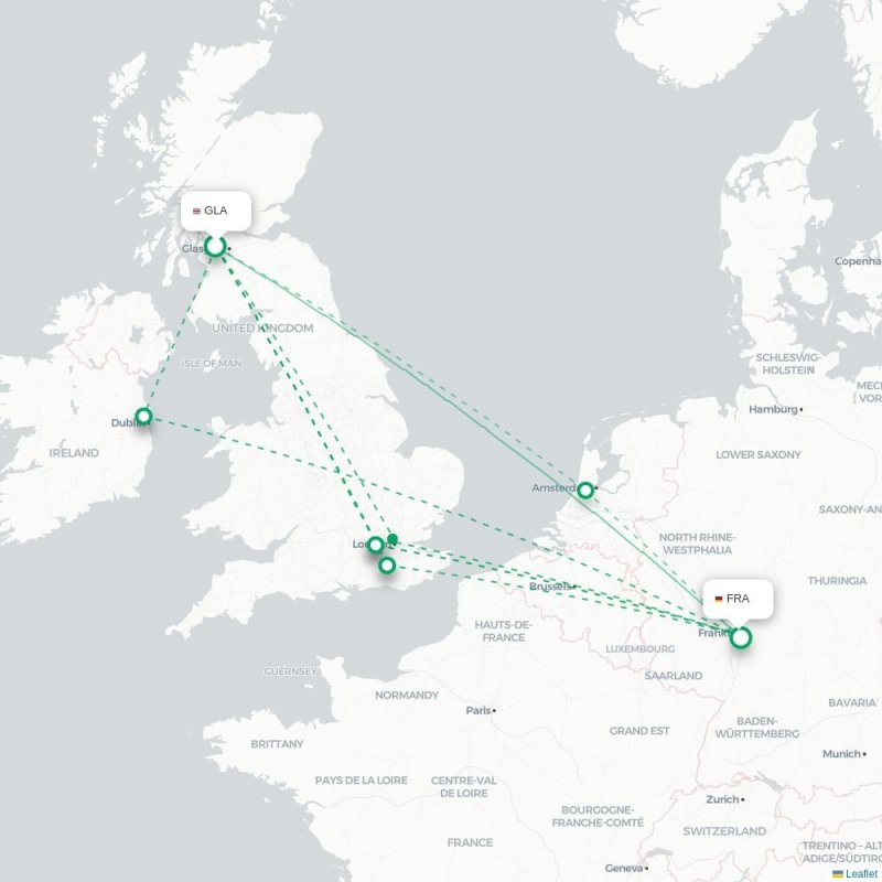 GLA - FRA route map