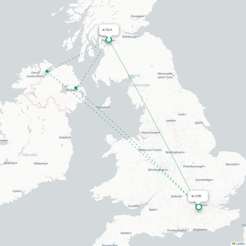 GLA - LHR route map