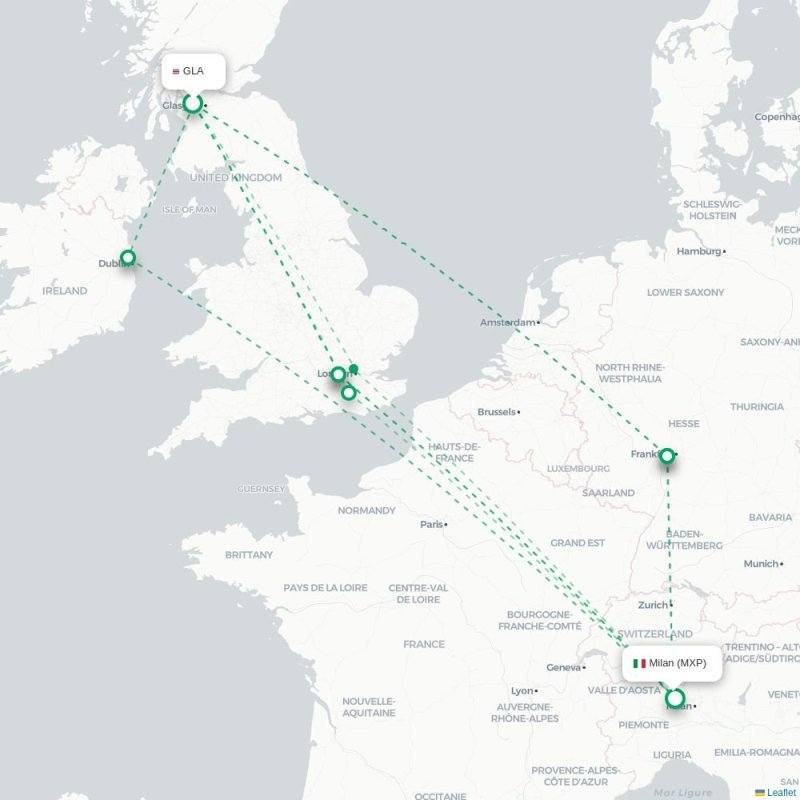 GLA - MXP route map