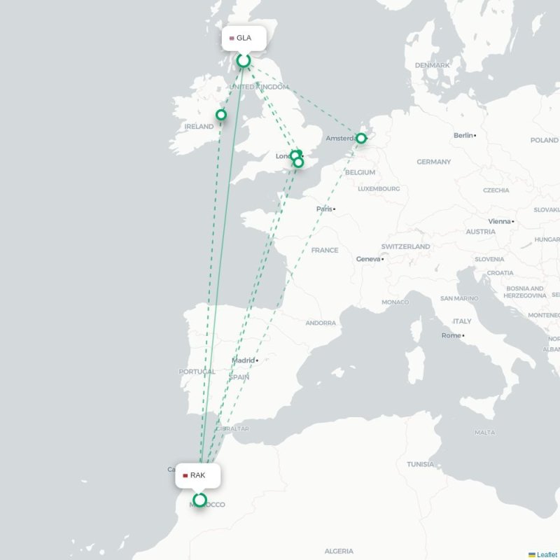 GLA - RAK route map