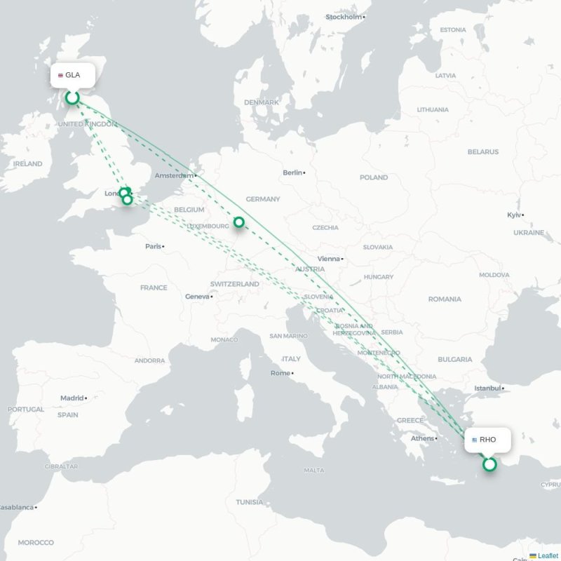 GLA - RHO route map