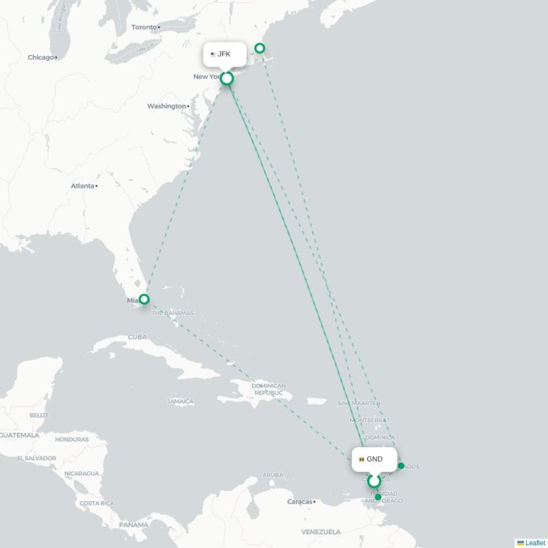 GND - JFK route map