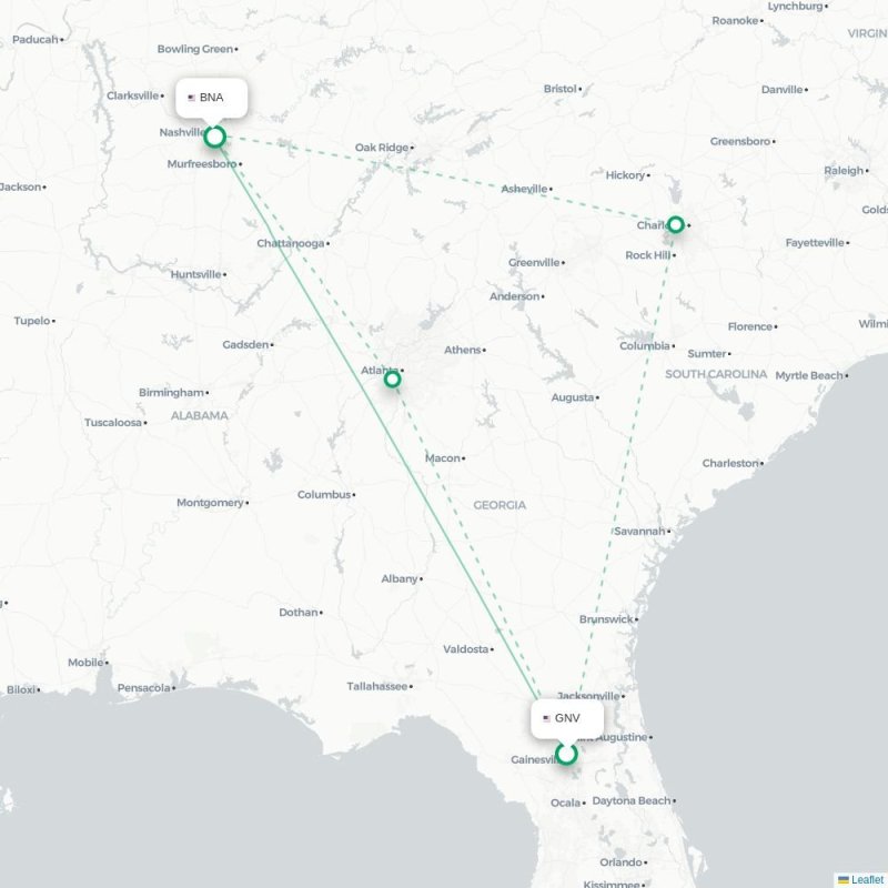 GNV - BNA route map