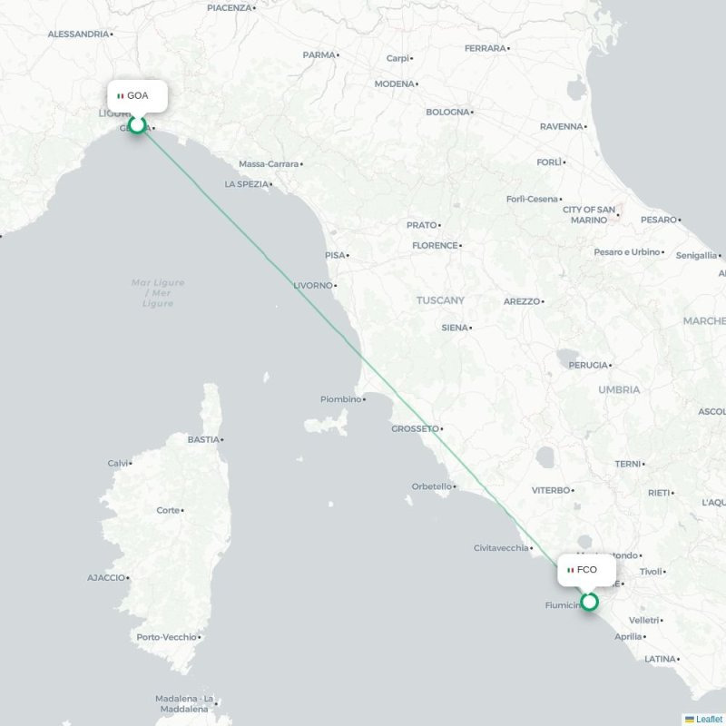 GOA - FCO route map