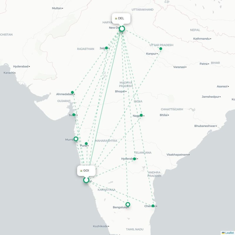 GOI - DEL route map