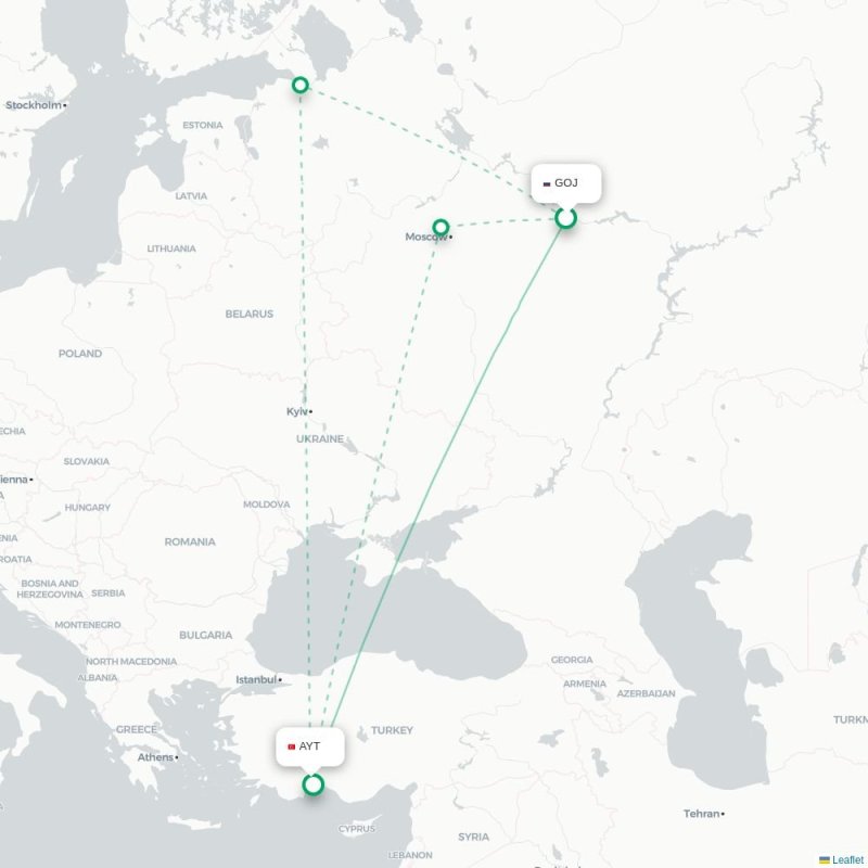 GOJ - AYT route map
