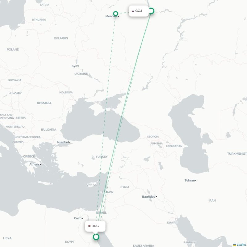 GOJ - HRG route map