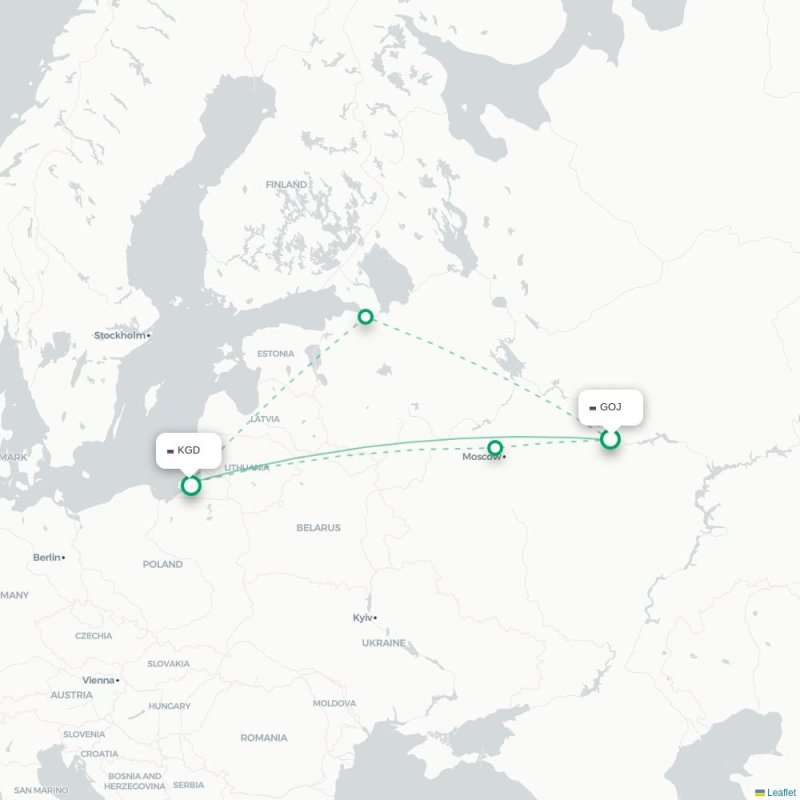 GOJ - KGD route map