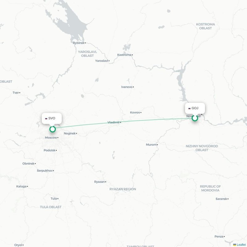 GOJ - SVO route map