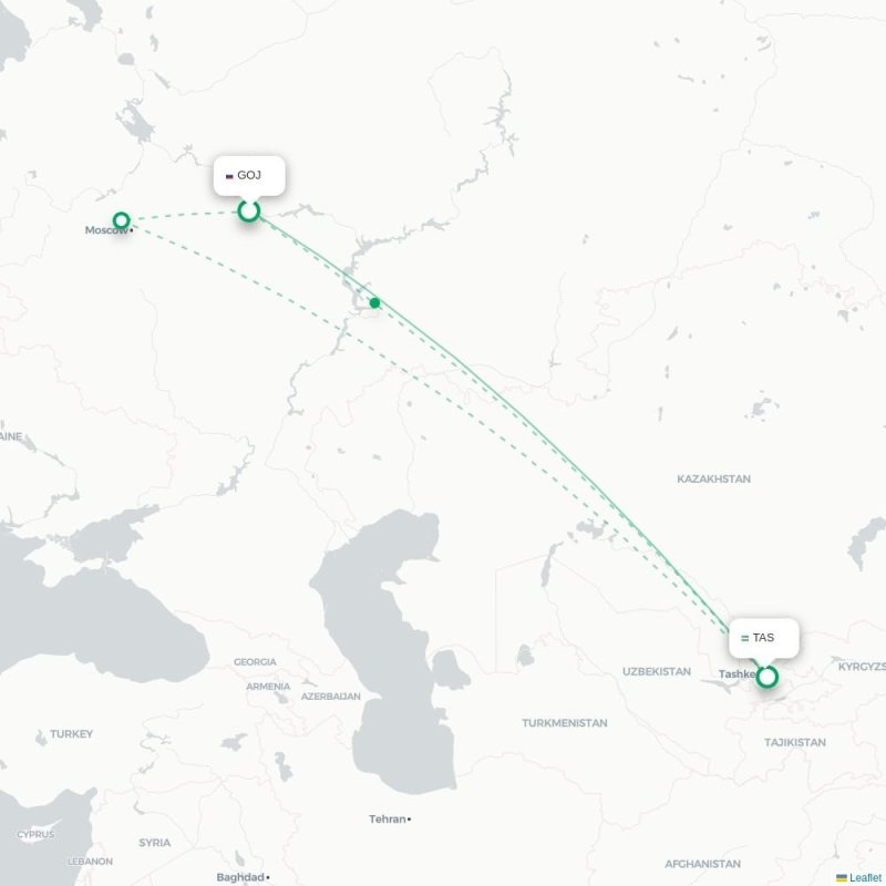 GOJ - TAS route map