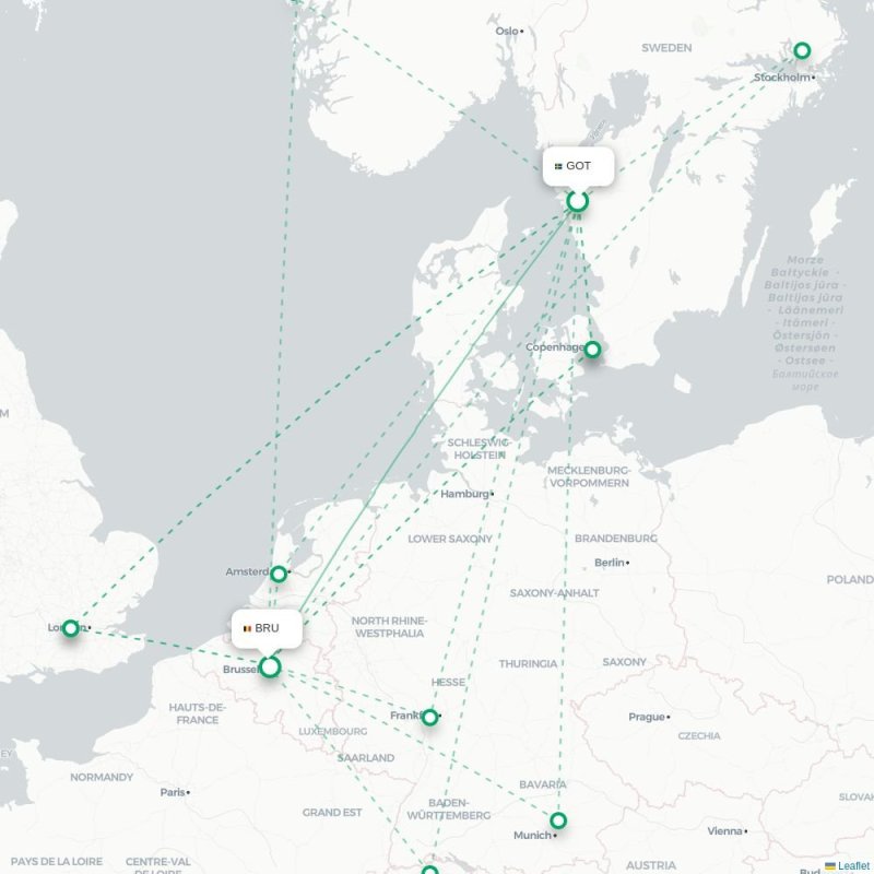 GOT - BRU route map