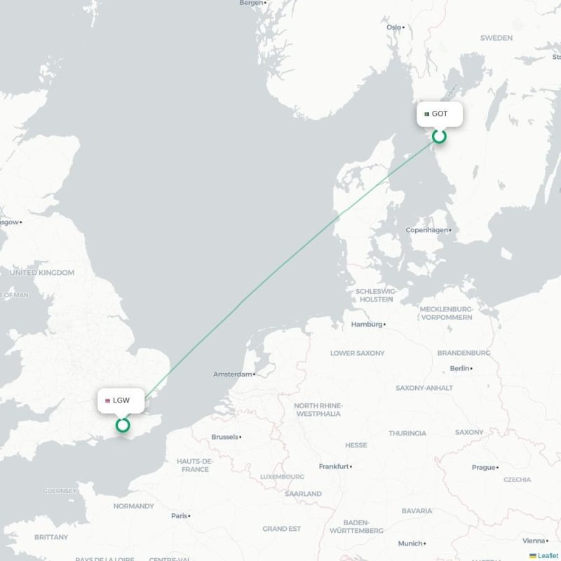 GOT - LGW route map