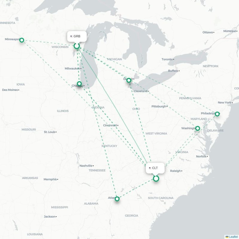 GRB - CLT route map