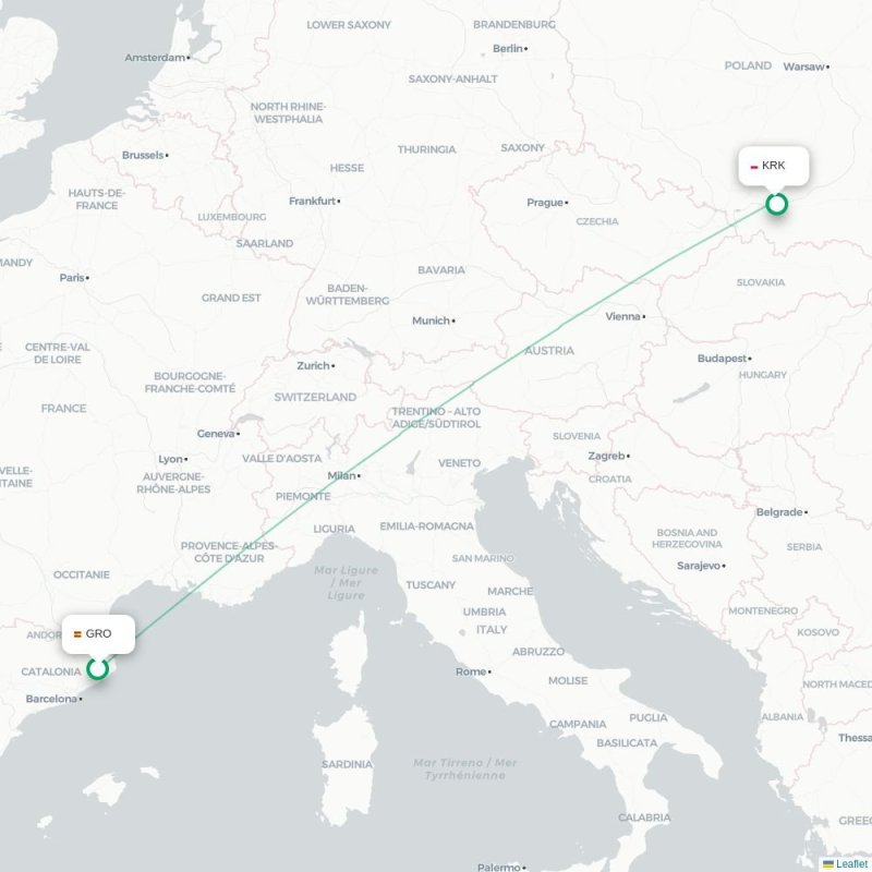 GRO - KRK route map
